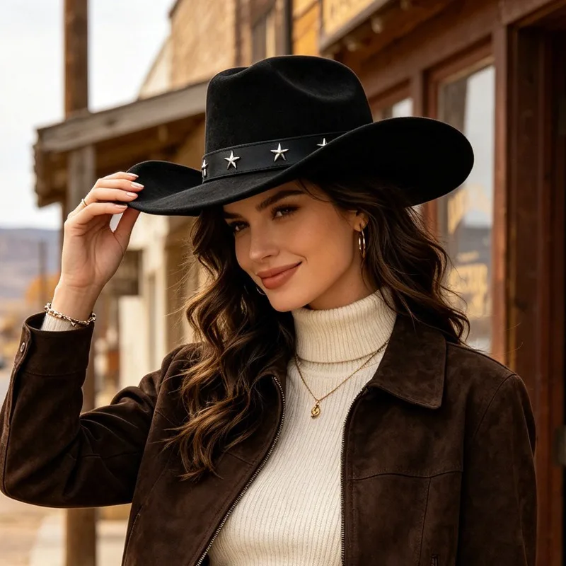 Fedora Hat Wool - 여성용 핫세일 와이드 브림 카우보이 모자