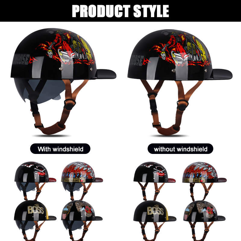 남녀 공용 오픈 야구 모자, 빈티지 오토바이 하프 헬멧 - Baseball Cap Structured 리뷰 및 가격