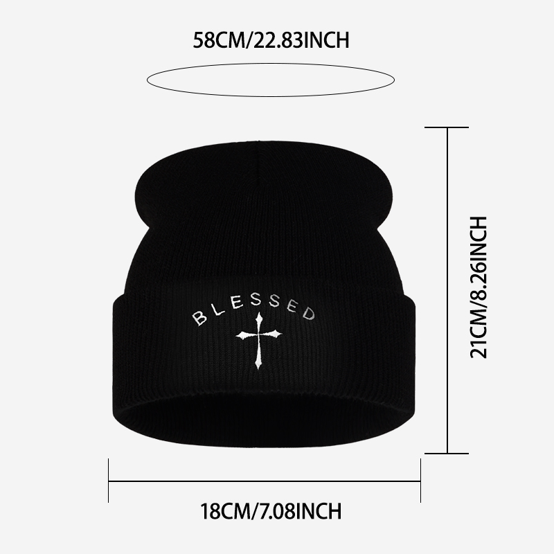 축복받은 십자가 자수 비니, 겨울용 커프 니트 모자,  - Beanie Cuffed Knit 리뷰 및 가격
