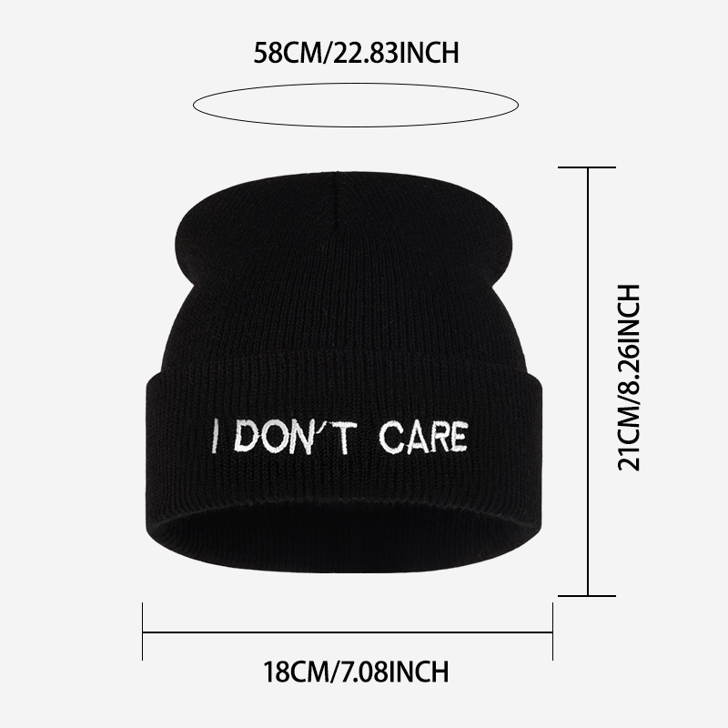 I DON'T CARE 텍스트 니트 커프드 비니, 세련 - Beanie Cuffed Knit 리뷰 및 가격