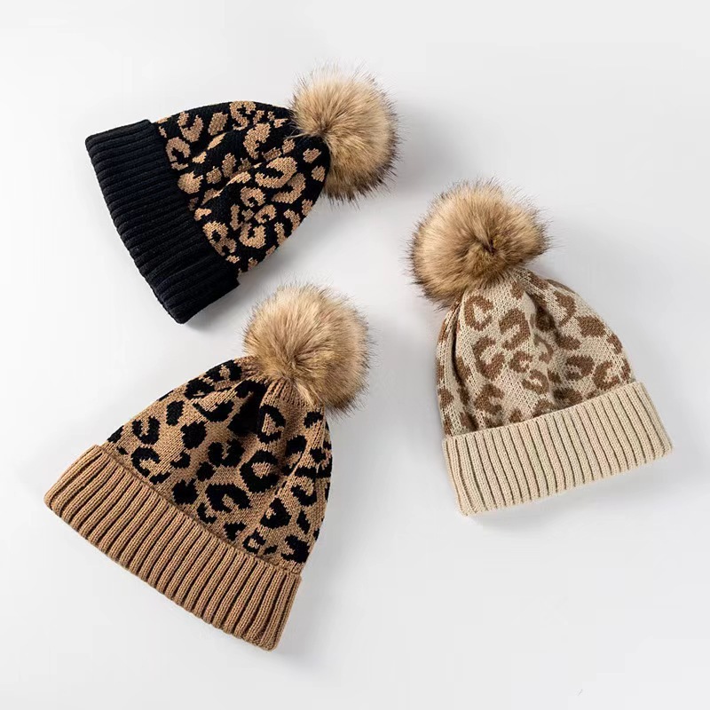 여성용 레오파드 프린트 니트 비니 모자 겨울용 따뜻한  - Beanie Cuffed Knit 리뷰 및 가격