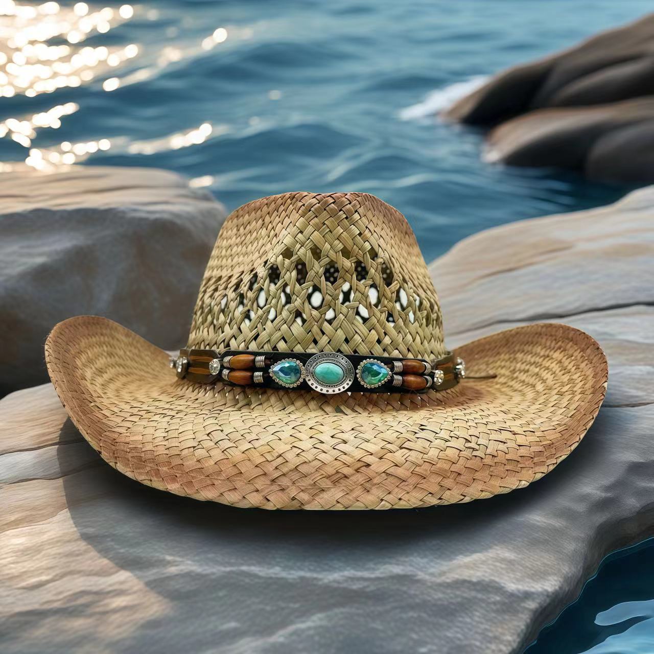 라인스톤 카우보이 모자 밀짚 햇빛 가리개 모자 여성 남 - Cowboy Hat Straw 리뷰 및 가격